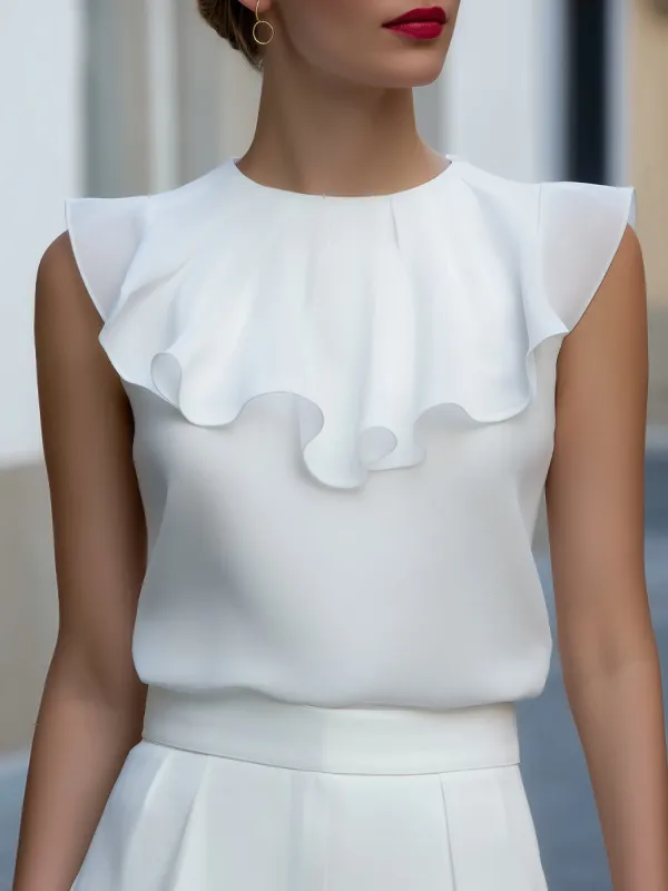 Layered Ruffled Chiffon Sleeveless Blouse made by Mooyius