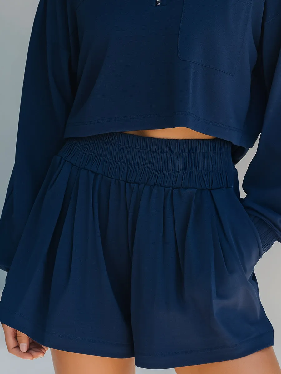 Navy Cropped Half-Zip Loungewear Set sold by Mooyius product image thumbnail 4