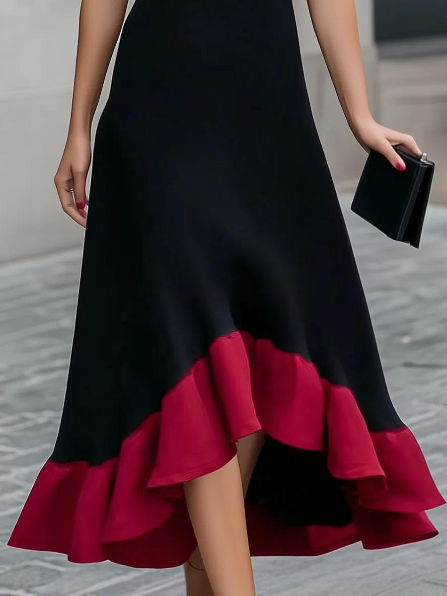 Black Midi Dress With Scarlet Ruffle Hem sold by Mooyius product image thumbnail 3