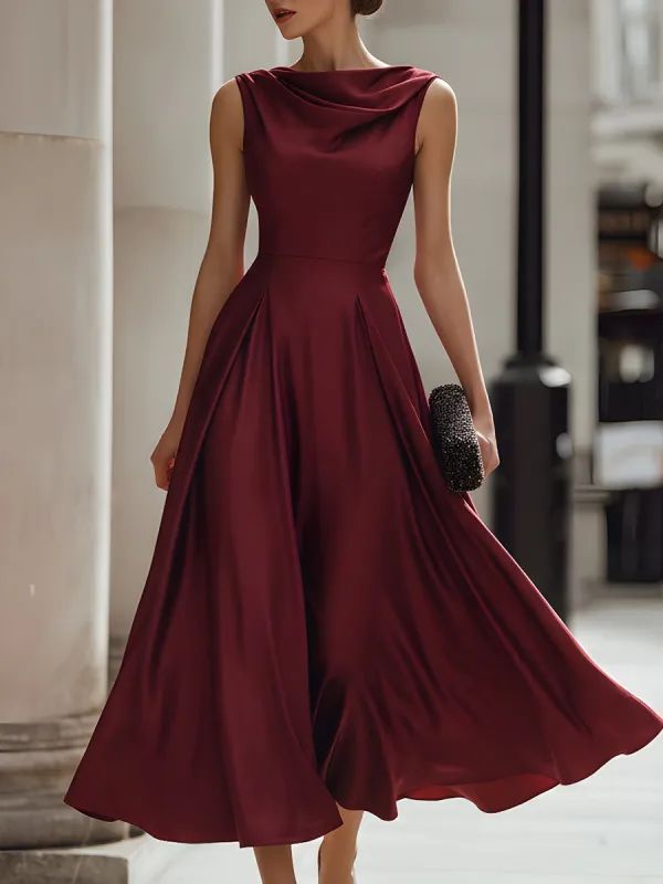 Draped Sleeveless Midi Dress With Defined Waist made by Mooyius