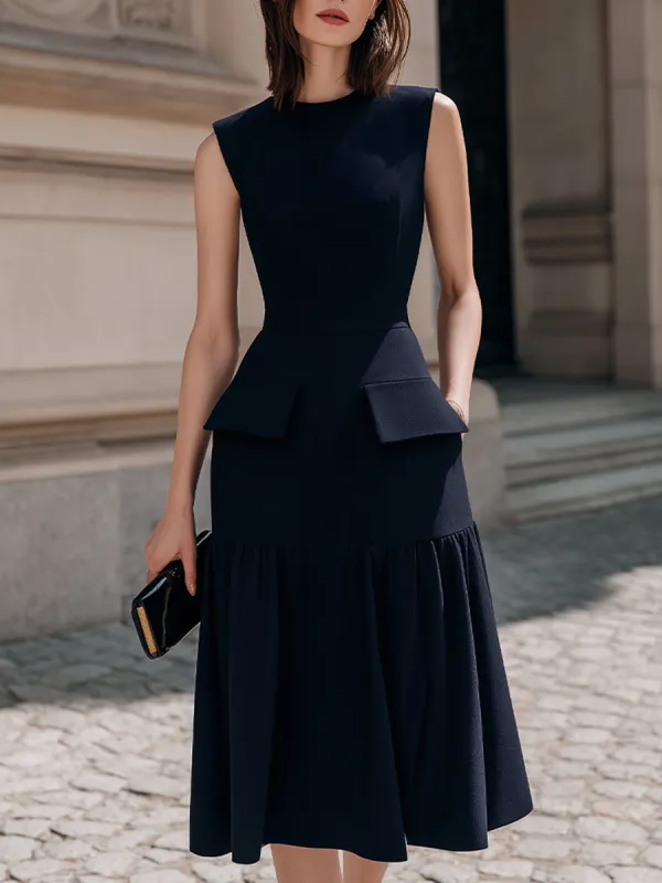 Structured Sleeveless Midi Dress With Flared Hem made by Mooyius