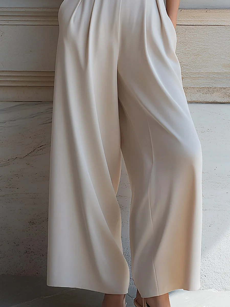 Ivory V-Neck Tailored Wide-Leg Jumpsuit sold by Mooyius product image thumbnail 3