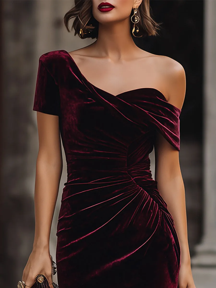 Midnight Asymmetrical Velvet Midi Dress sold by Mooyius product image thumbnail 2
