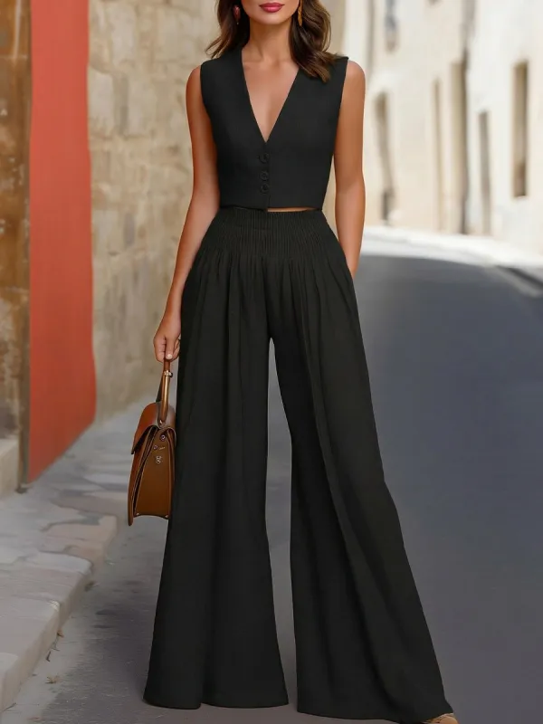 Sleeveless Vest & Wide-Leg Pants Two-Piece Set made by Mooyius