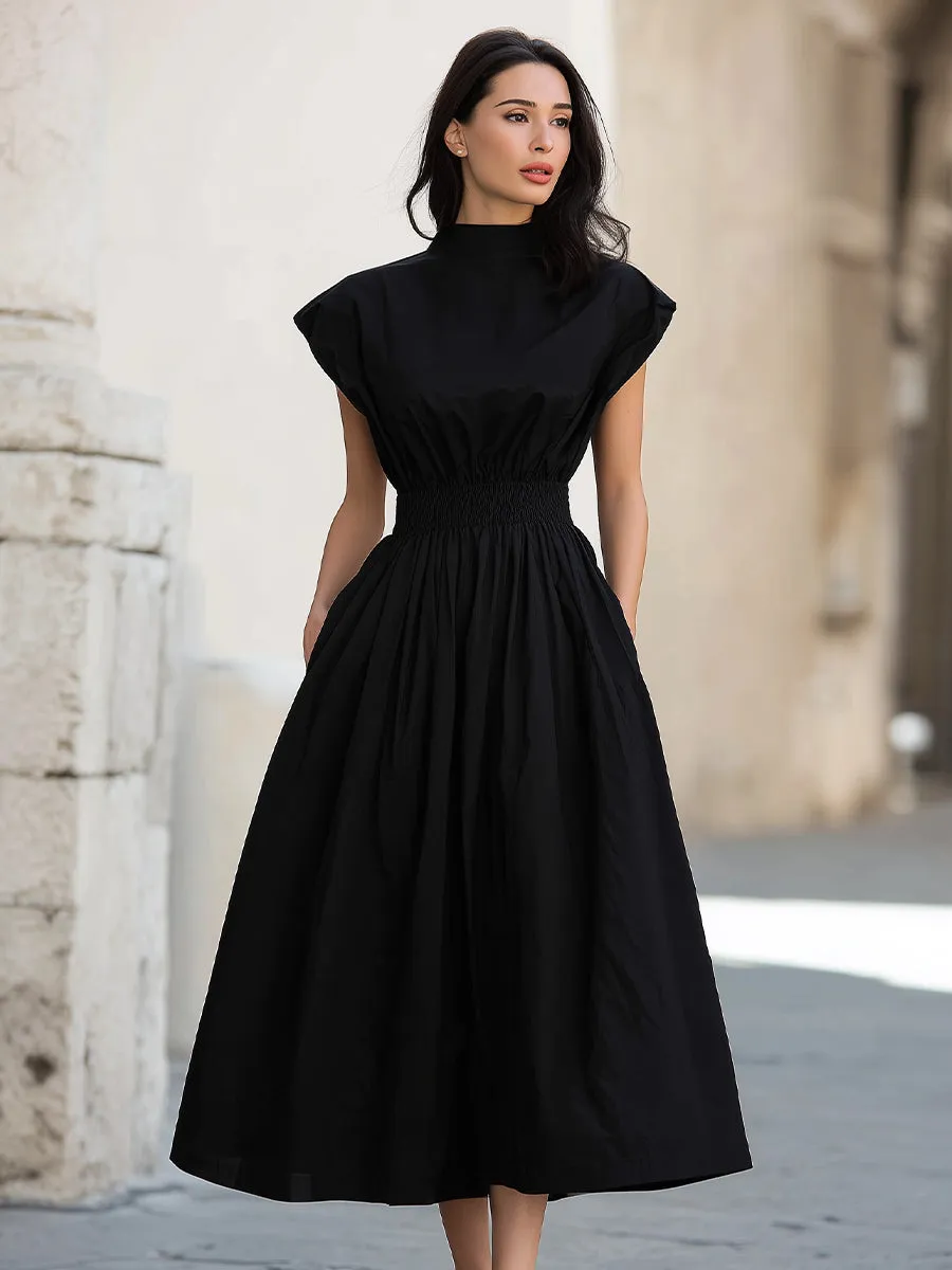 High Neck Smocked Waist Midi Dress sold by Mooyius product image thumbnail 2