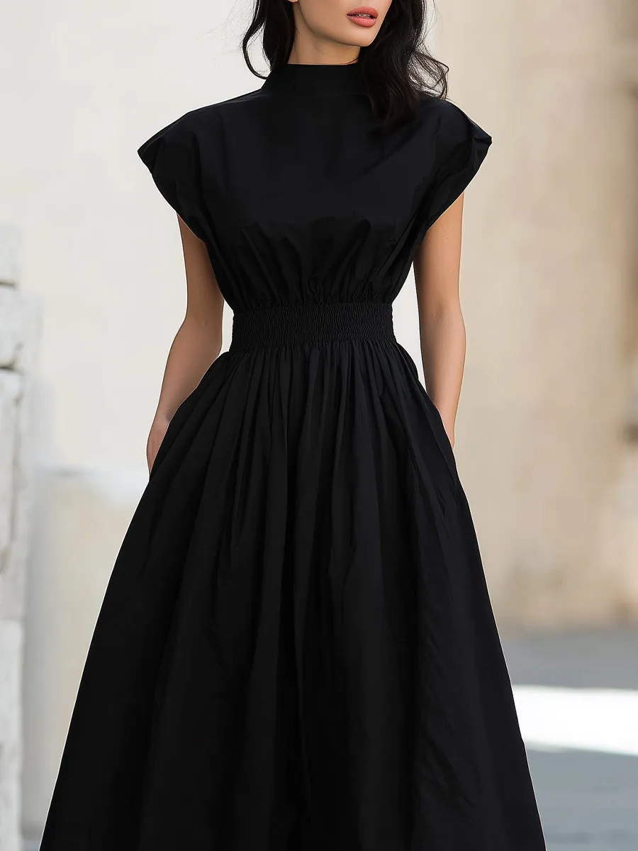 High Neck Smocked Waist Midi Dress sold by Mooyius product image thumbnail 3