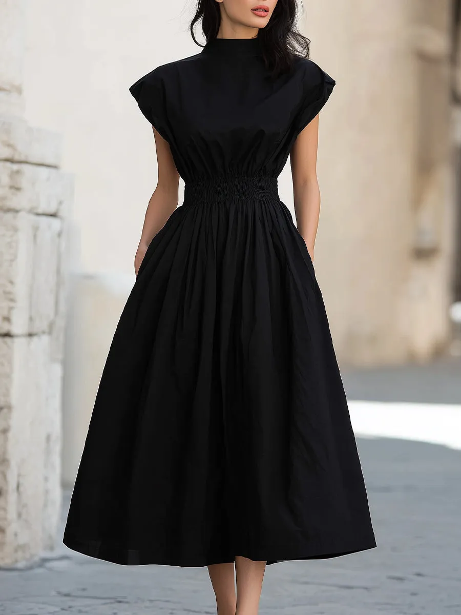 High Neck Smocked Waist Midi Dress sold by Mooyius