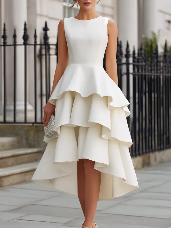 Sleeveless Tiered High-Low Peplum Dress made by Mooyius