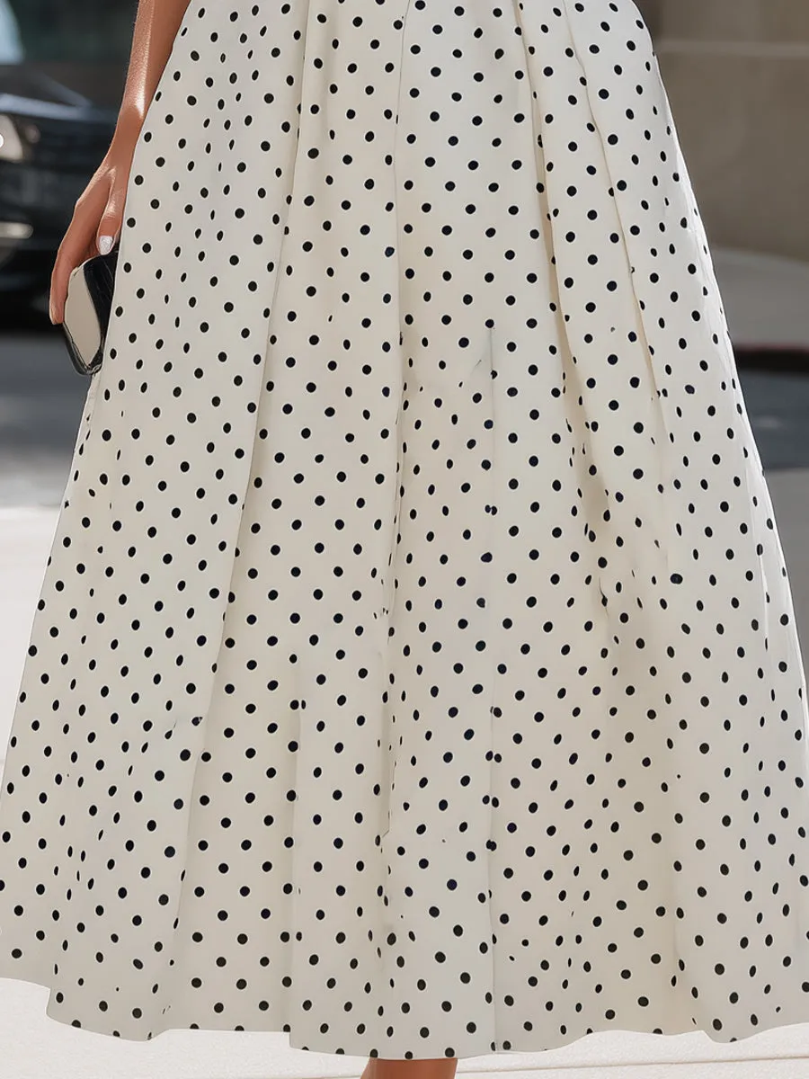 Vintage Polka Dot Mock Neck Cap-Sleeve Midi Dress sold by Mooyius product image thumbnail 4