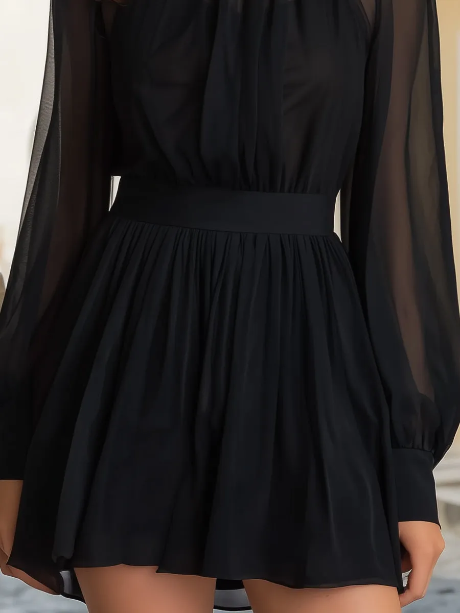 Sheer Chiffon High-Neck Long Sleeve Mini Dress sold by Mooyius product image thumbnail 4