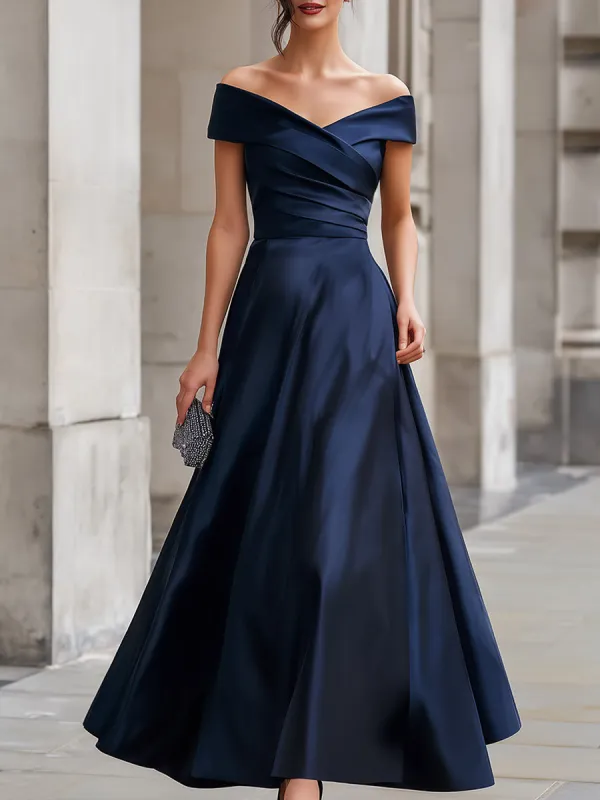Navy Off-the-Shoulder Satin Gown made by Mooyius