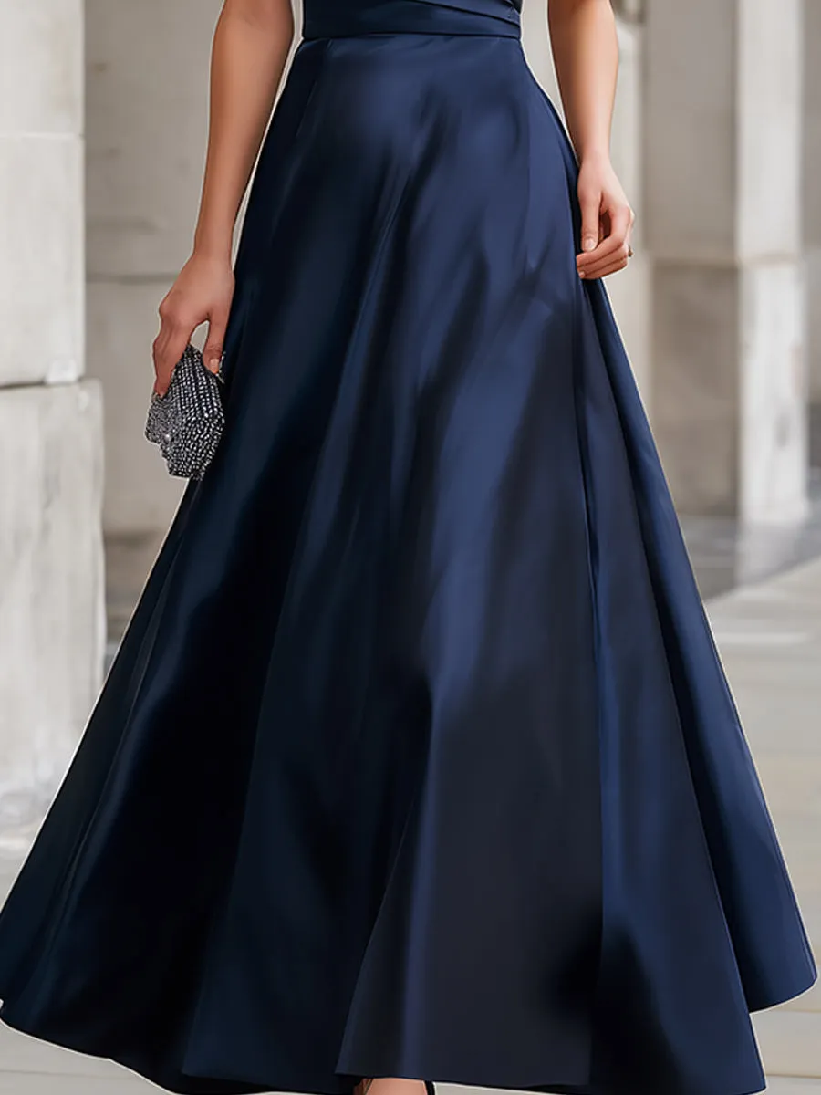 Navy Off-the-Shoulder Satin Gown sold by Mooyius product image thumbnail 4