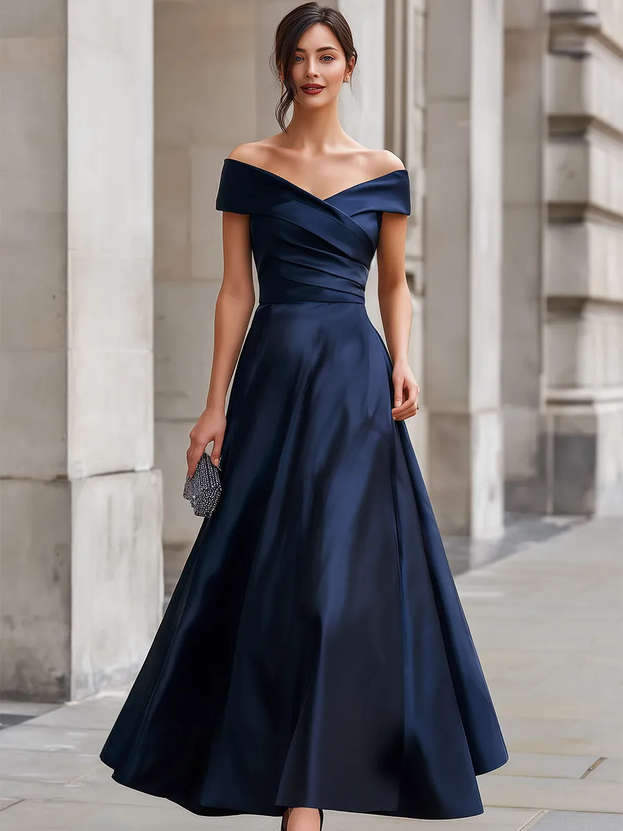 Navy Off-the-Shoulder Satin Gown sold by Mooyius product image thumbnail 2