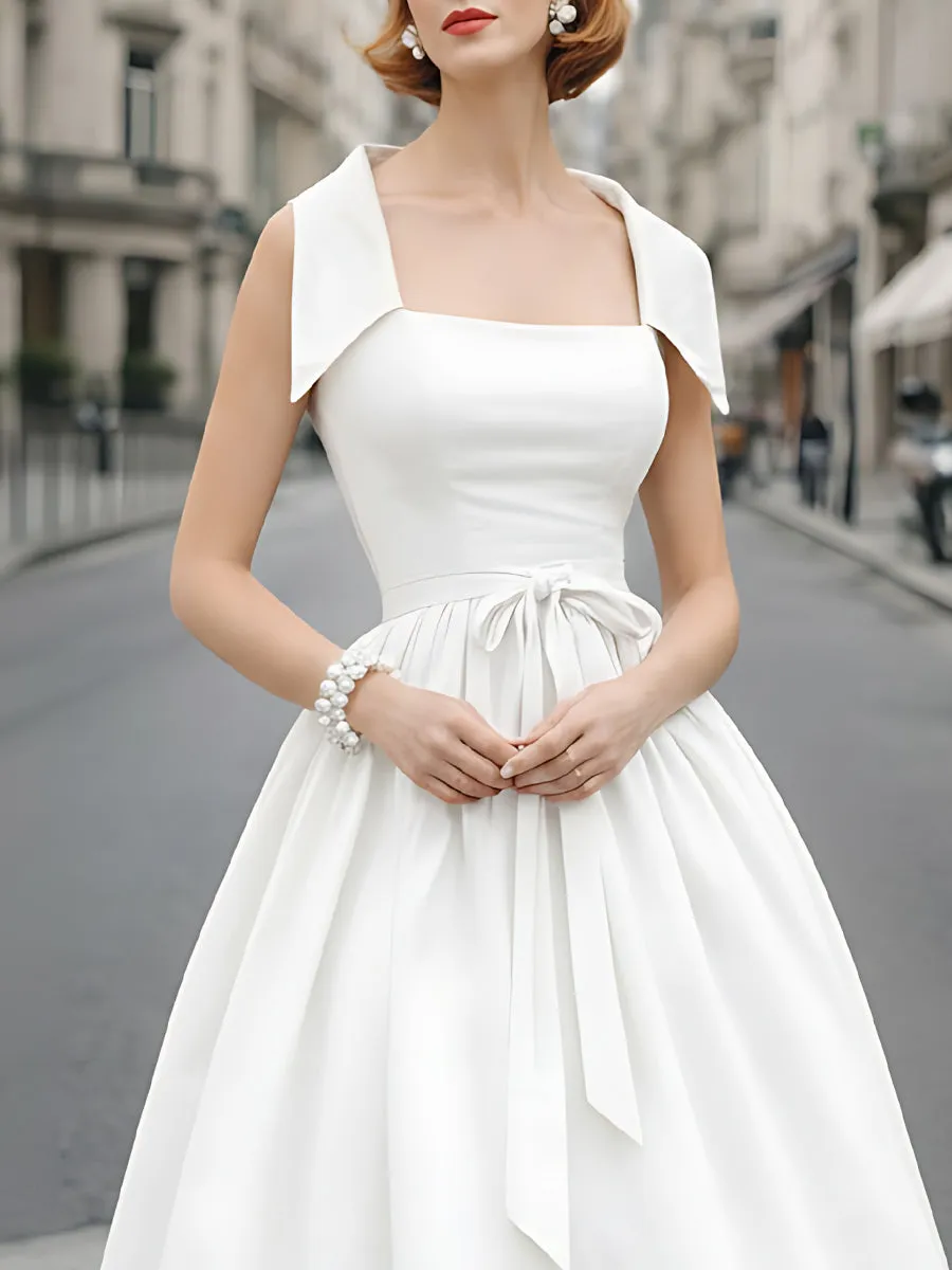 Square-Neck A-Line Dress With Structured Shoulder Detail sold by Mooyius product image thumbnail 3