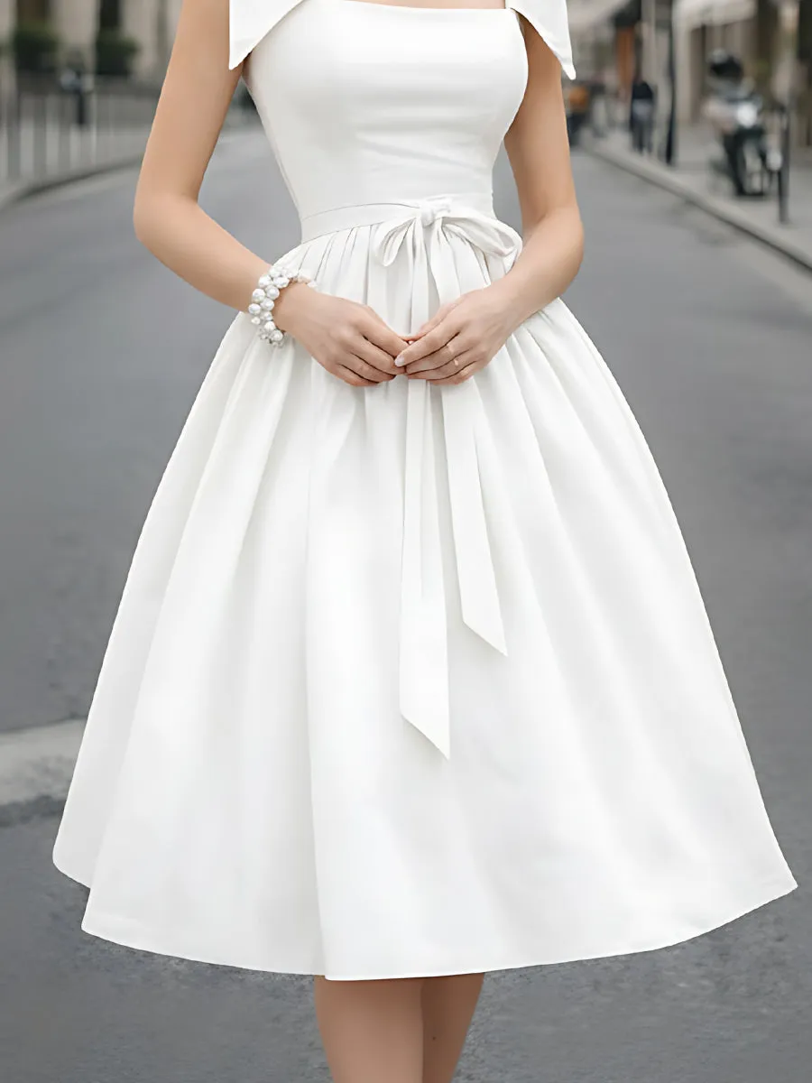Square-Neck A-Line Dress With Structured Shoulder Detail sold by Mooyius product image thumbnail 4