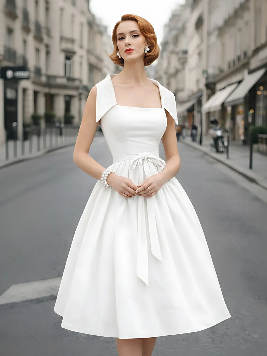 Square-Neck A-Line Dress With Structured Shoulder Detail sold by Mooyius product image thumbnail 2