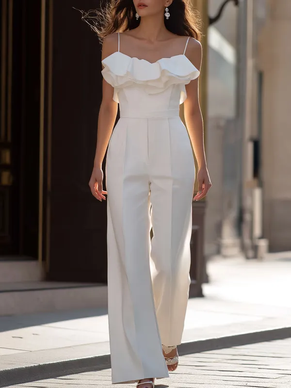 Ruffled Off-Shoulder Tailored Wide-Leg Jumpsuit made by Mooyius