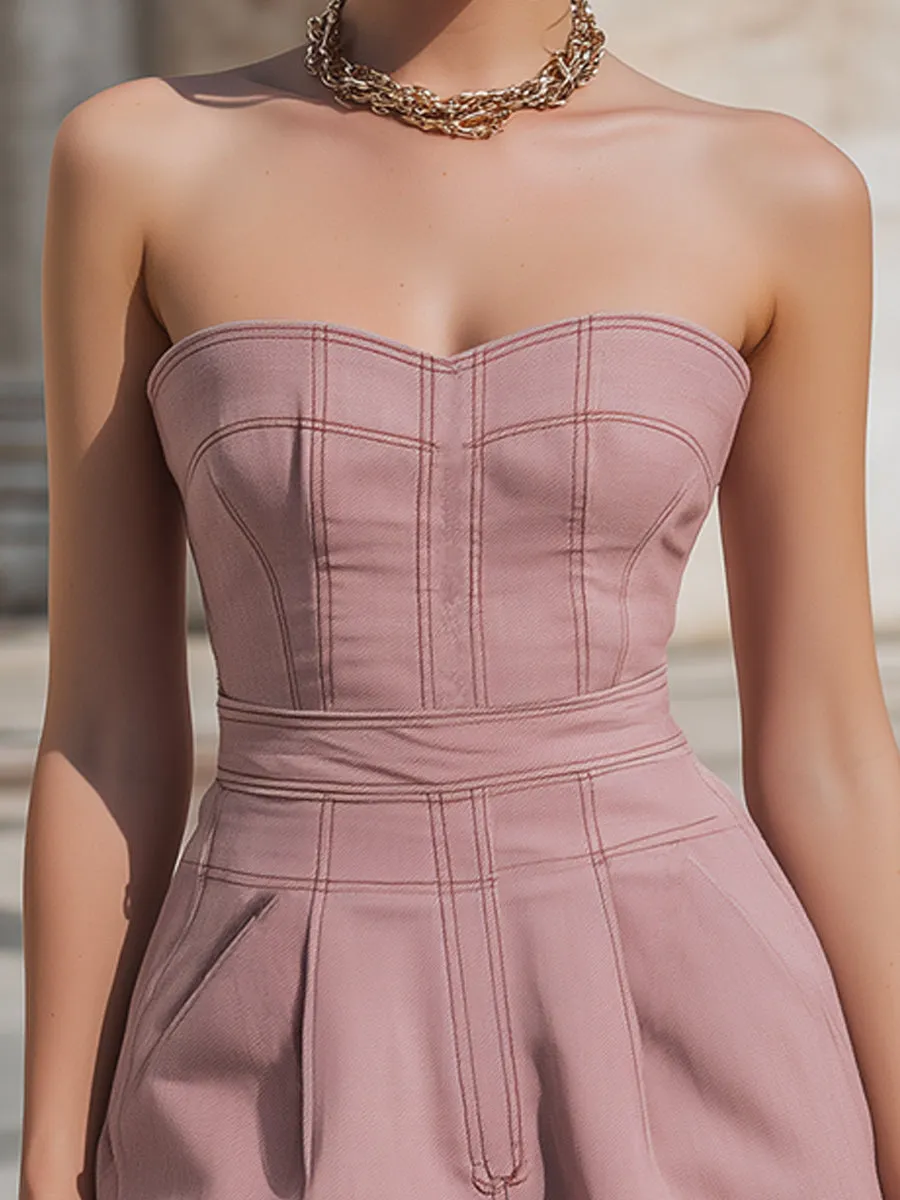 Strapless Structured Denim Short Jumpsuit sold by Mooyius product image thumbnail 4