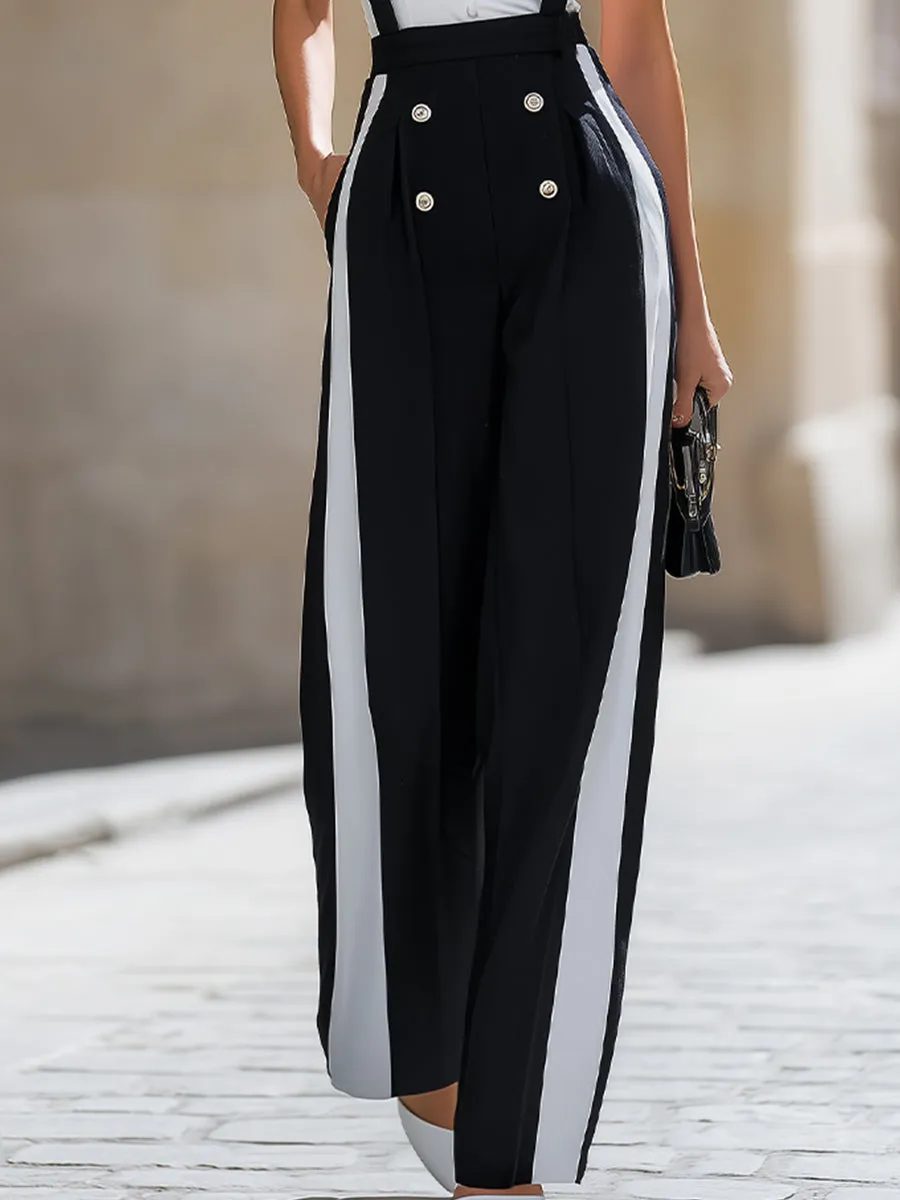 Black & White Contrast Sleeveless Blouse And Wide-Leg Pants Set sold by Mooyius product image thumbnail 3