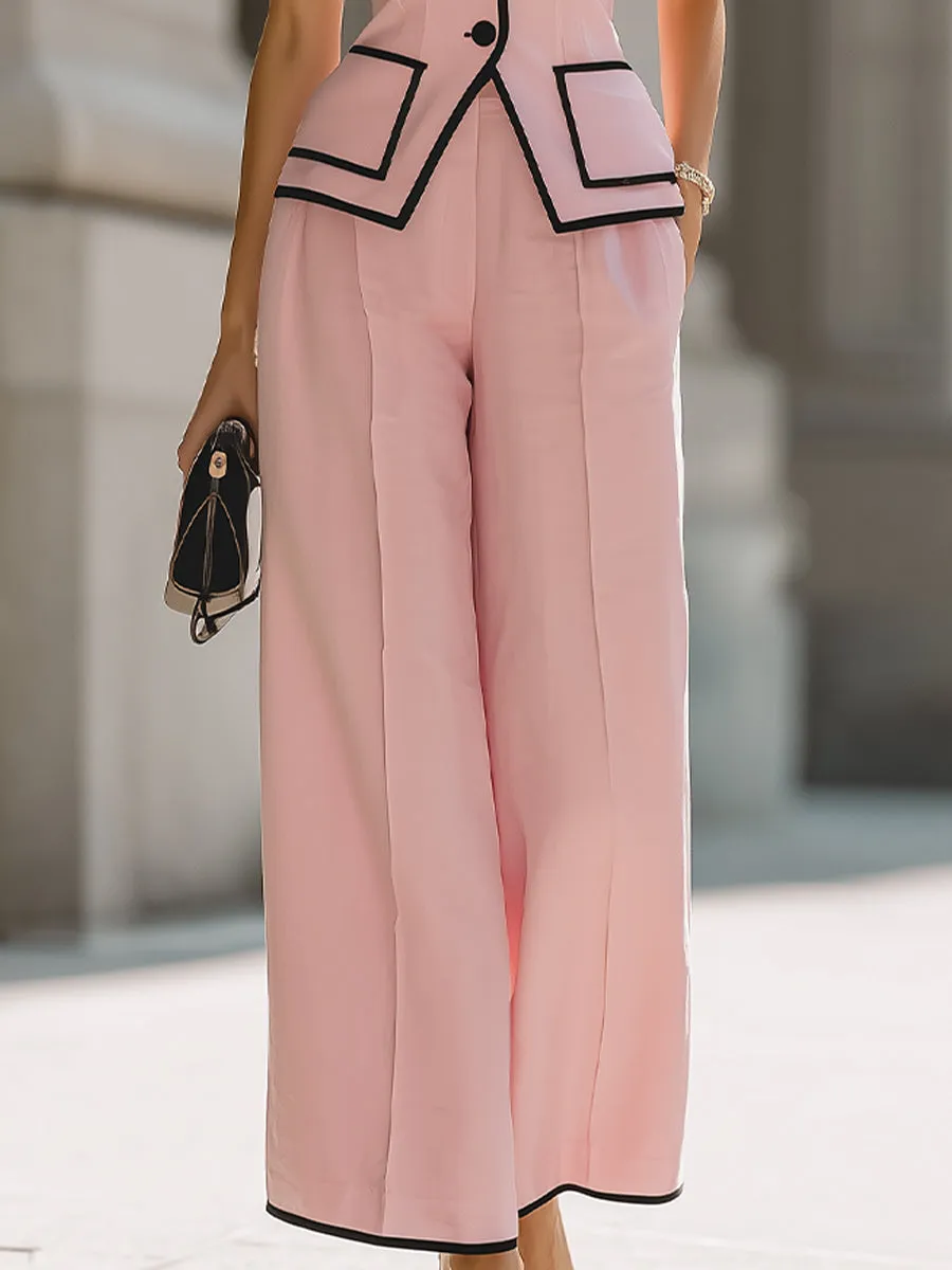 Tailored Vest & Wide-Leg Pants Set With Black Piping sold by Mooyius product image thumbnail 3
