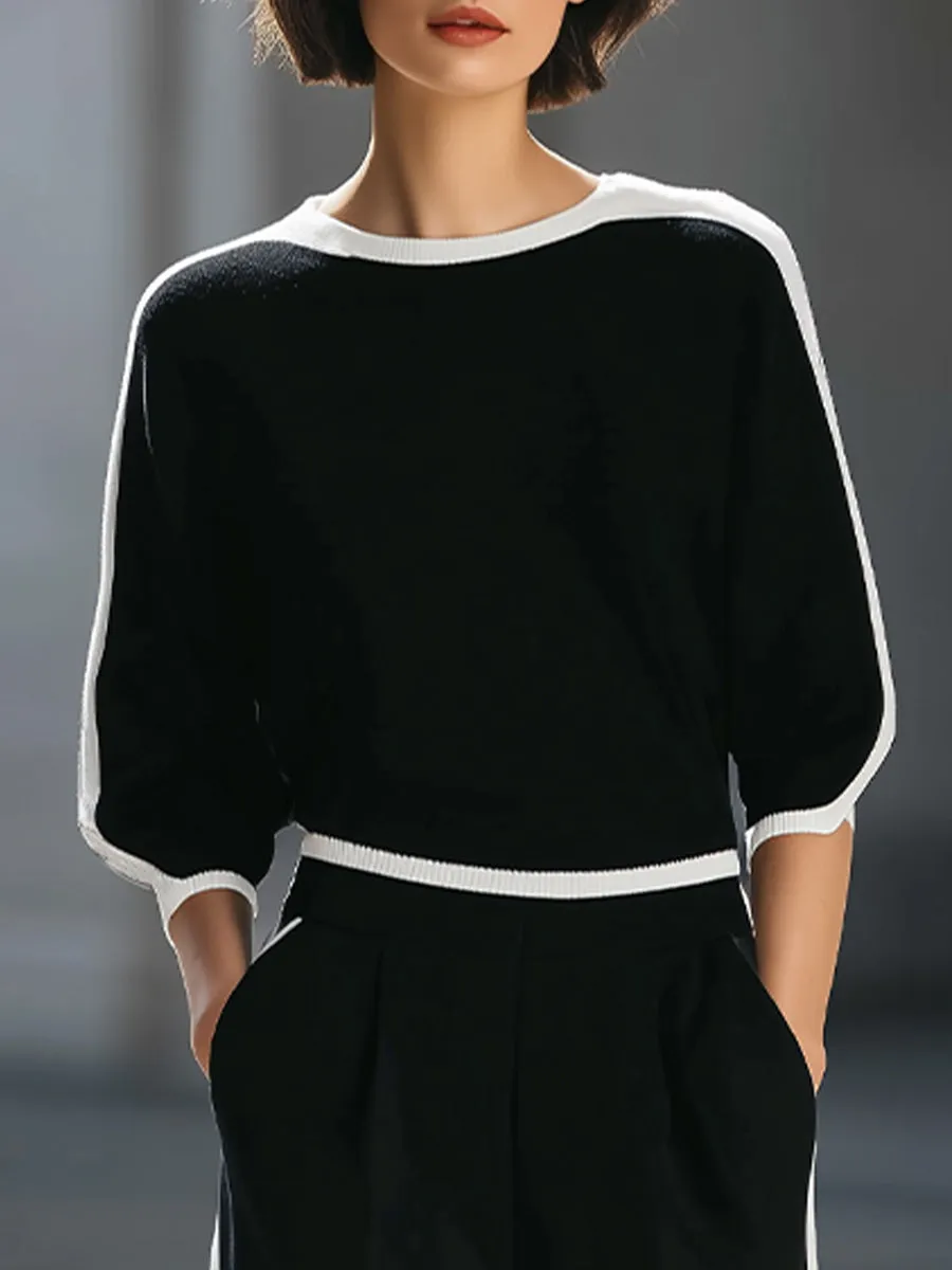 Contrast Trim Knit Two-Piece Set sold by Mooyius product image thumbnail 4