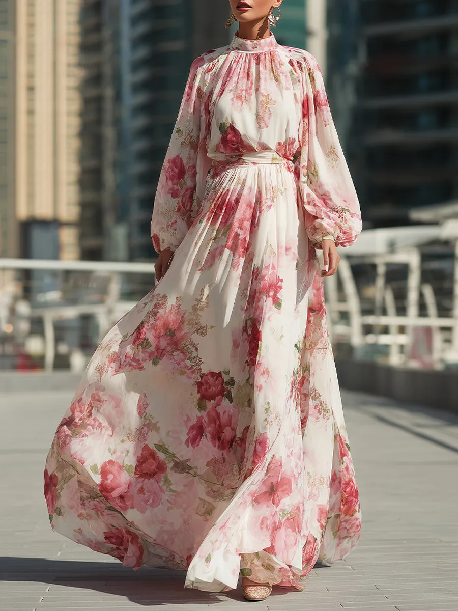 Elegant Floral Chiffon Maxi Gown sold by Mooyius