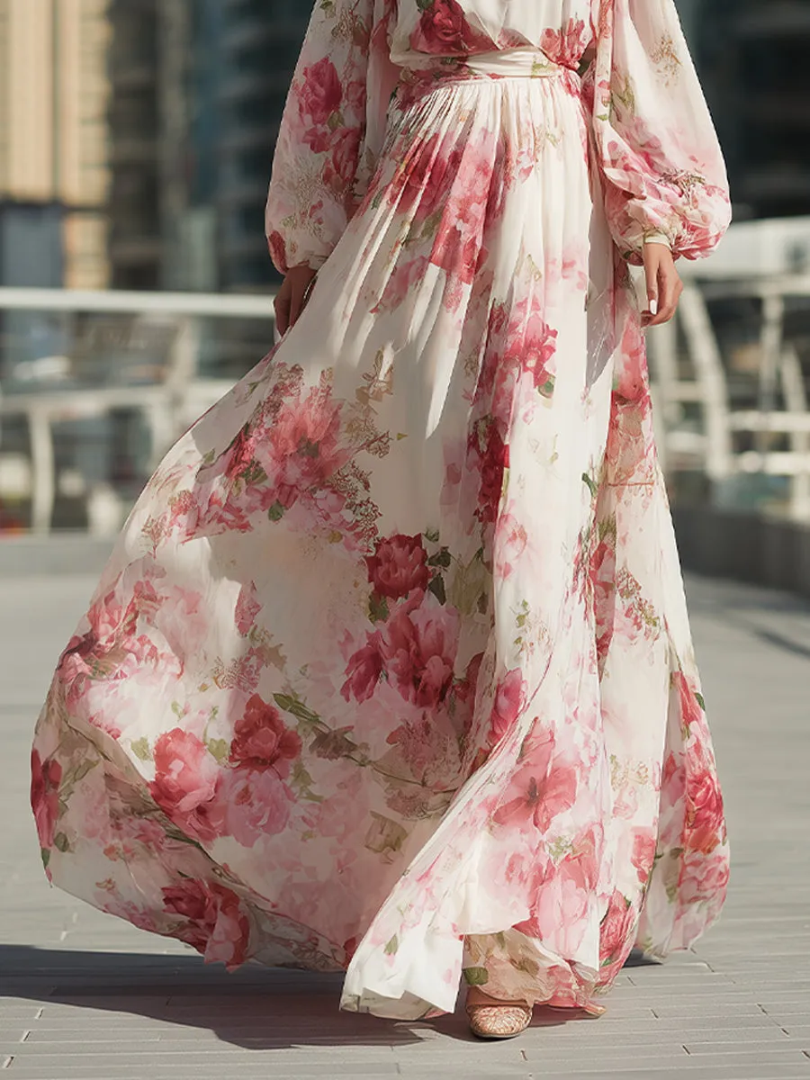 Elegant Floral Chiffon Maxi Gown sold by Mooyius product image thumbnail 4