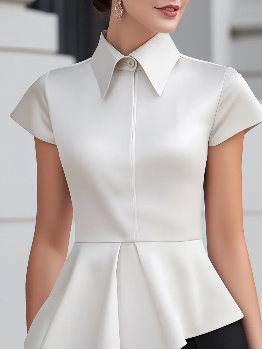 Short-Sleeve Satin Structured Peplum Blouse sold by Mooyius product image thumbnail 2