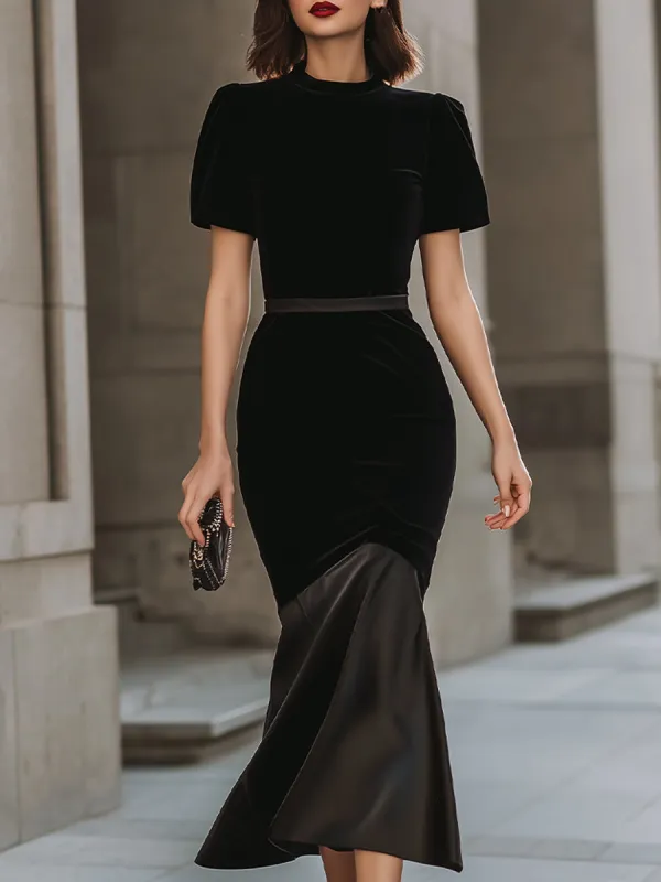 Black Velvet & Satin Mermaid Midi Dress made by Something Navy