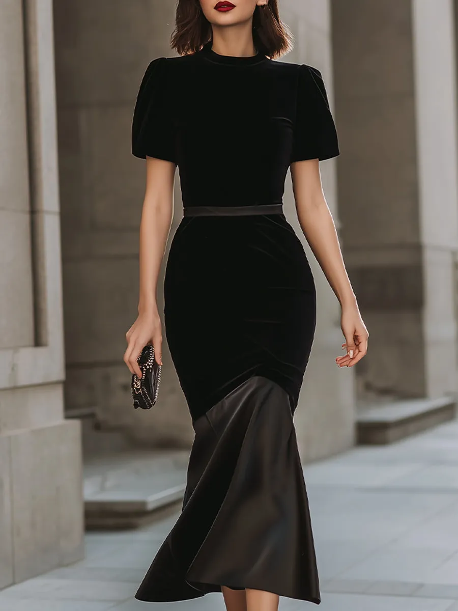 Black Velvet & Satin Mermaid Midi Dress sold by Mooyius