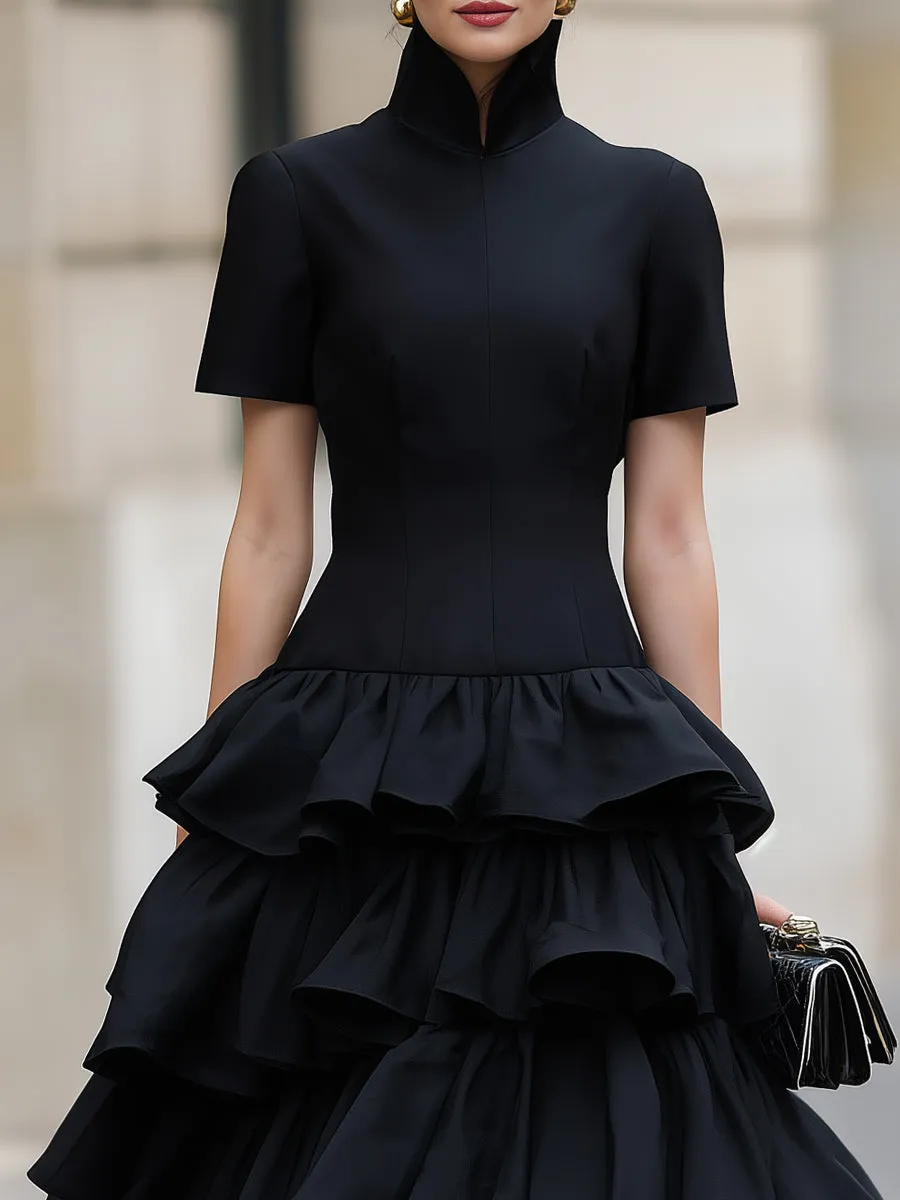 High Neck Tiered Ruffle Midi Dress sold by Mooyius product image thumbnail 3