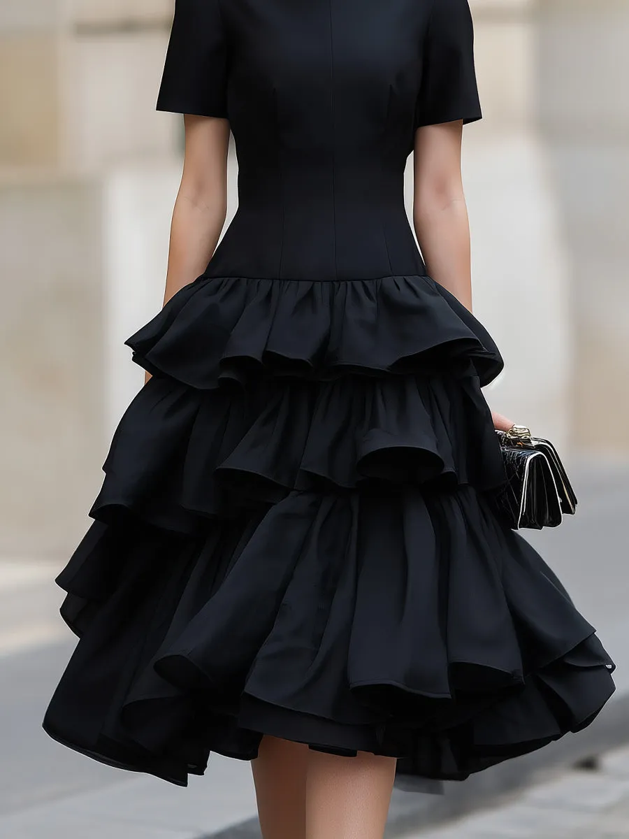 High Neck Tiered Ruffle Midi Dress sold by Mooyius product image thumbnail 4