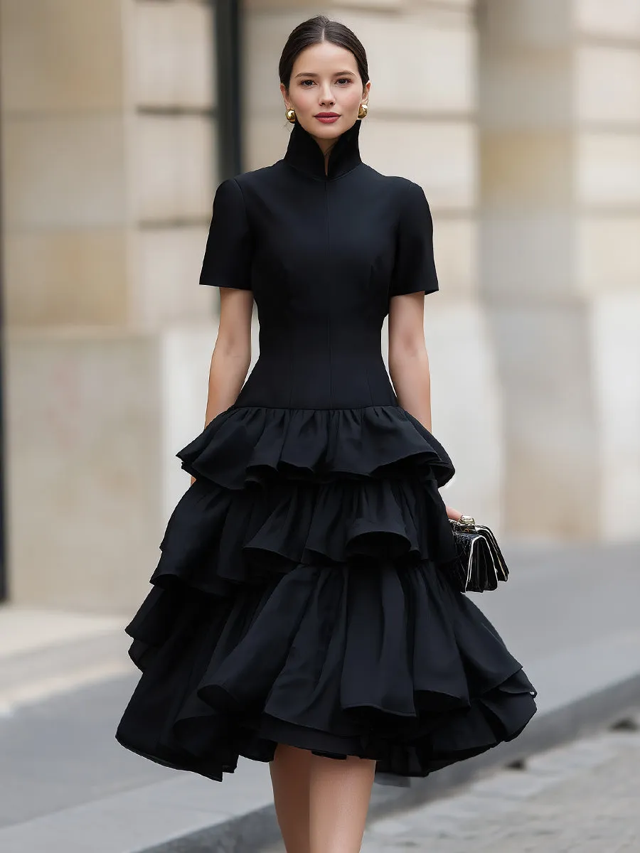 High Neck Tiered Ruffle Midi Dress sold by Mooyius product image thumbnail 2
