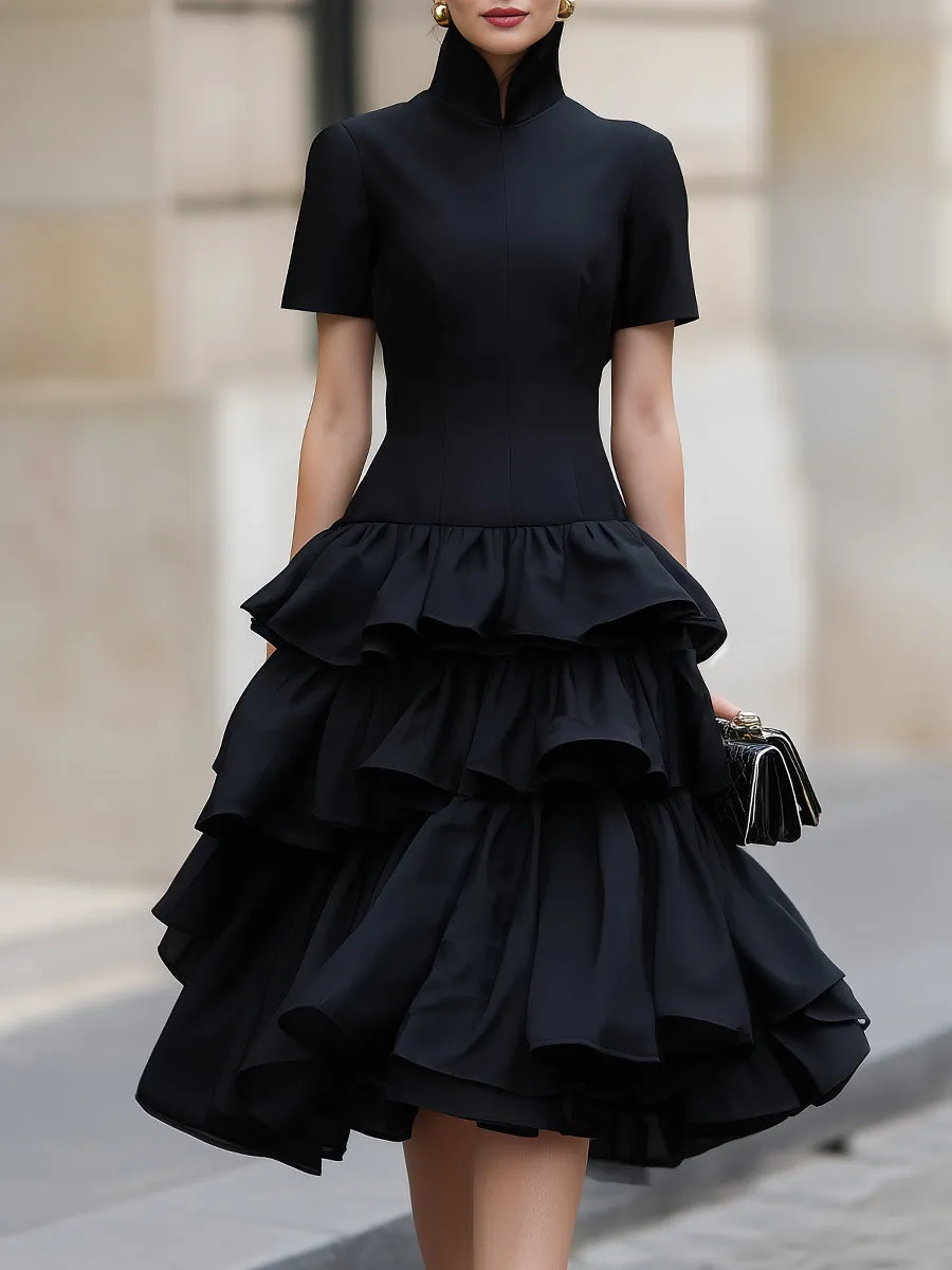 High Neck Tiered Ruffle Midi Dress sold by Mooyius