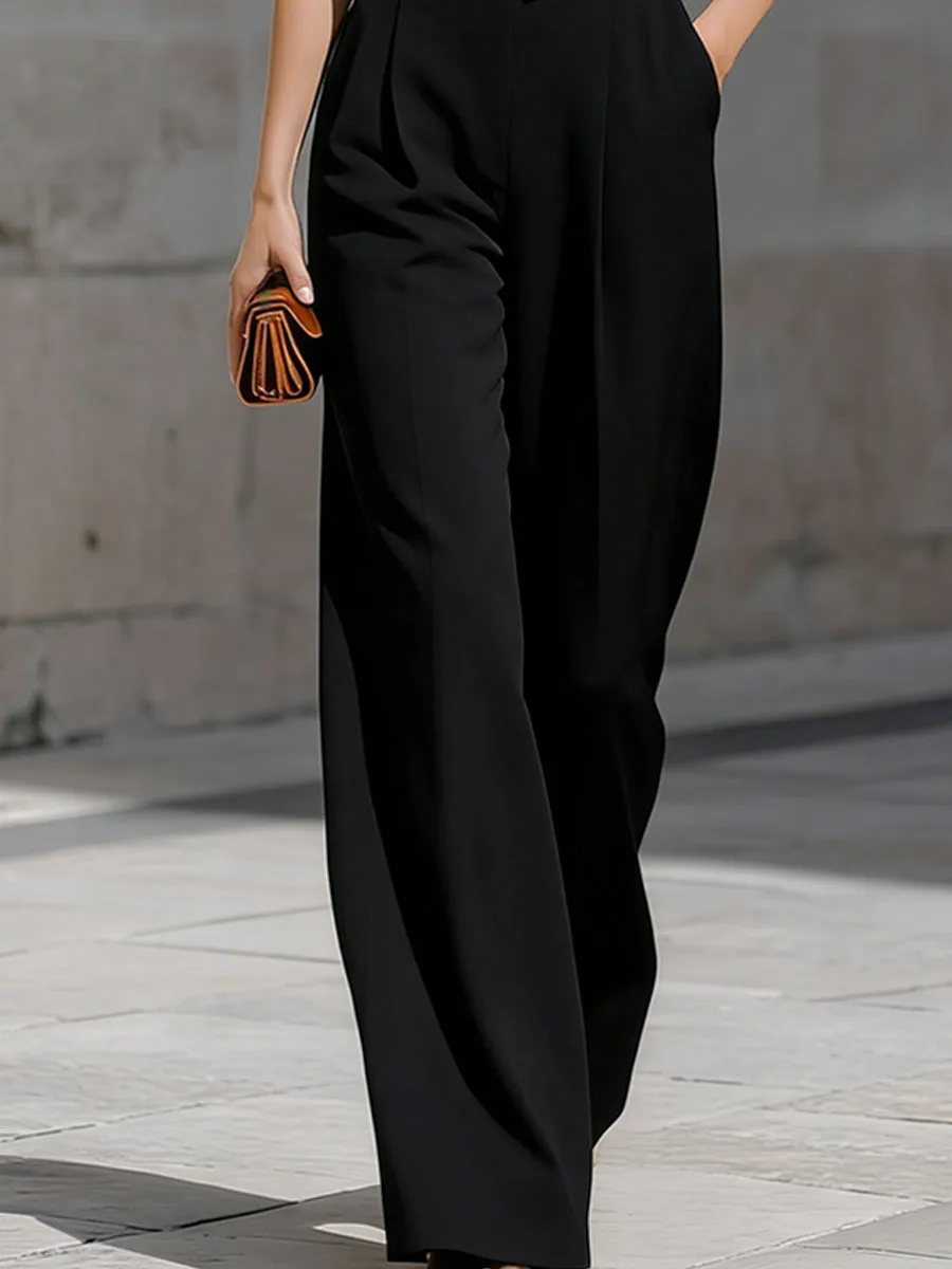 Black Cropped Zip-Up Vest & Wide-Leg Pants Set sold by Mooyius product image thumbnail 3