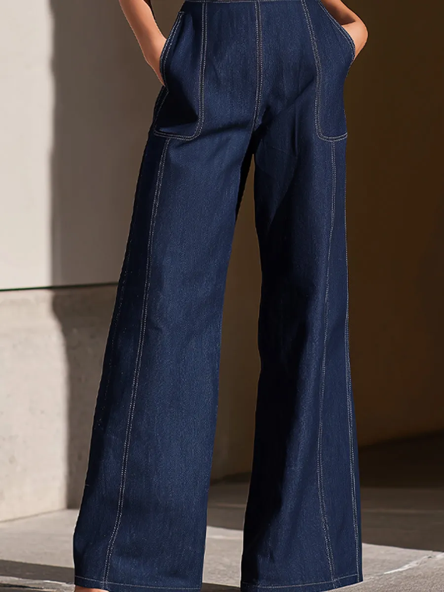 Dark Denim Strapless Wide-Leg Jumpsuit sold by Mooyius product image thumbnail 3