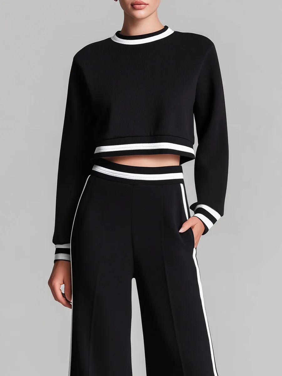 Black Cropped Sweatshirt & Wide-Leg Pants Set sold by Mooyius product image thumbnail 2