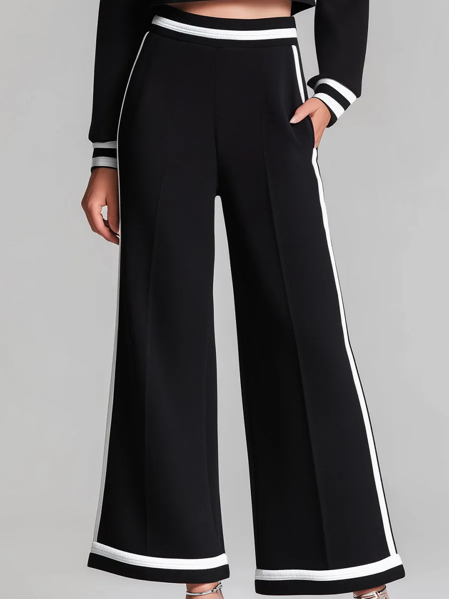 Black Cropped Sweatshirt & Wide-Leg Pants Set sold by Mooyius product image thumbnail 3