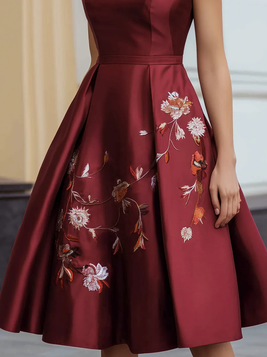 Satin Embroidered A-Line Sleeveless Midi Dress sold by Mooyius product image thumbnail 3