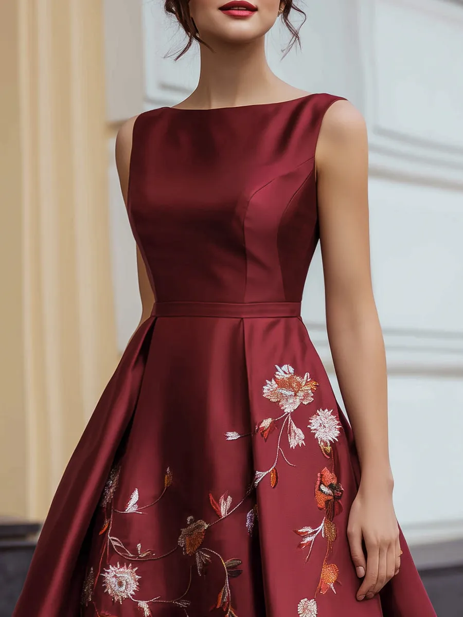 Satin Embroidered A-Line Sleeveless Midi Dress sold by Mooyius product image thumbnail 2