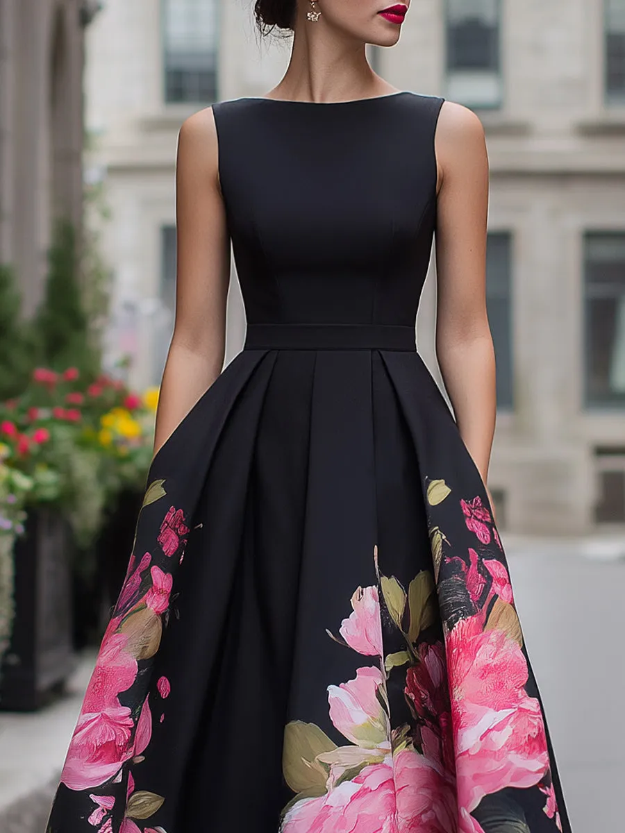 Elegant Sleeveless Midi Dress With Floral Printed Skirt sold by Mooyius product image thumbnail 2