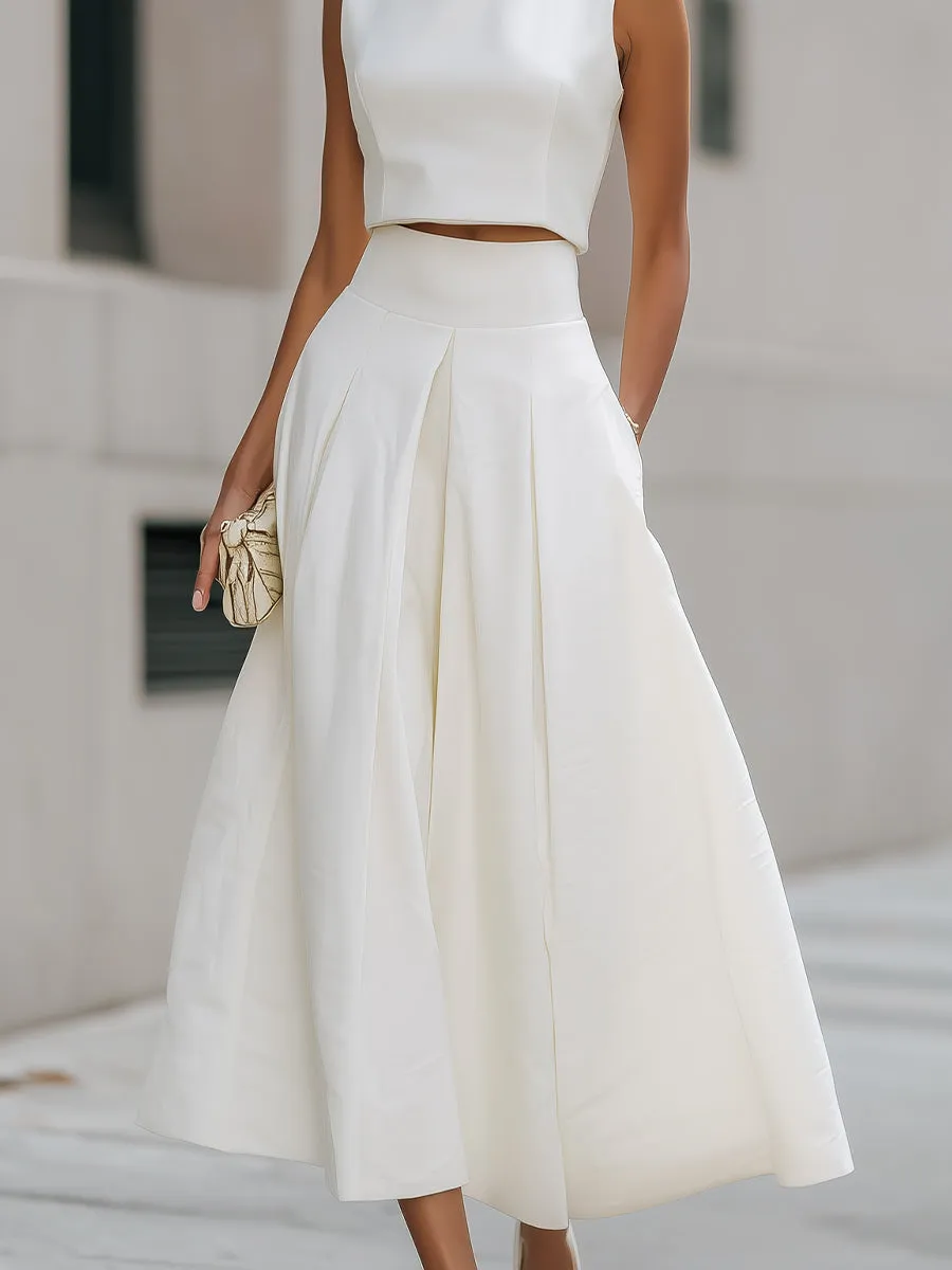 Sleeveless Cropped Top And Pleated Midi Skirt Set sold by Mooyius product image thumbnail 4