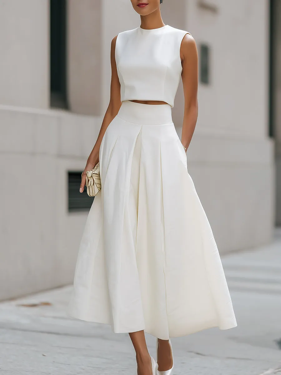 Sleeveless Cropped Top And Pleated Midi Skirt Set sold by Mooyius