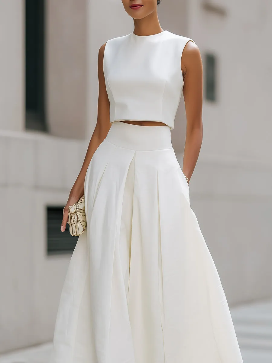 Sleeveless Cropped Top And Pleated Midi Skirt Set sold by Mooyius product image thumbnail 3