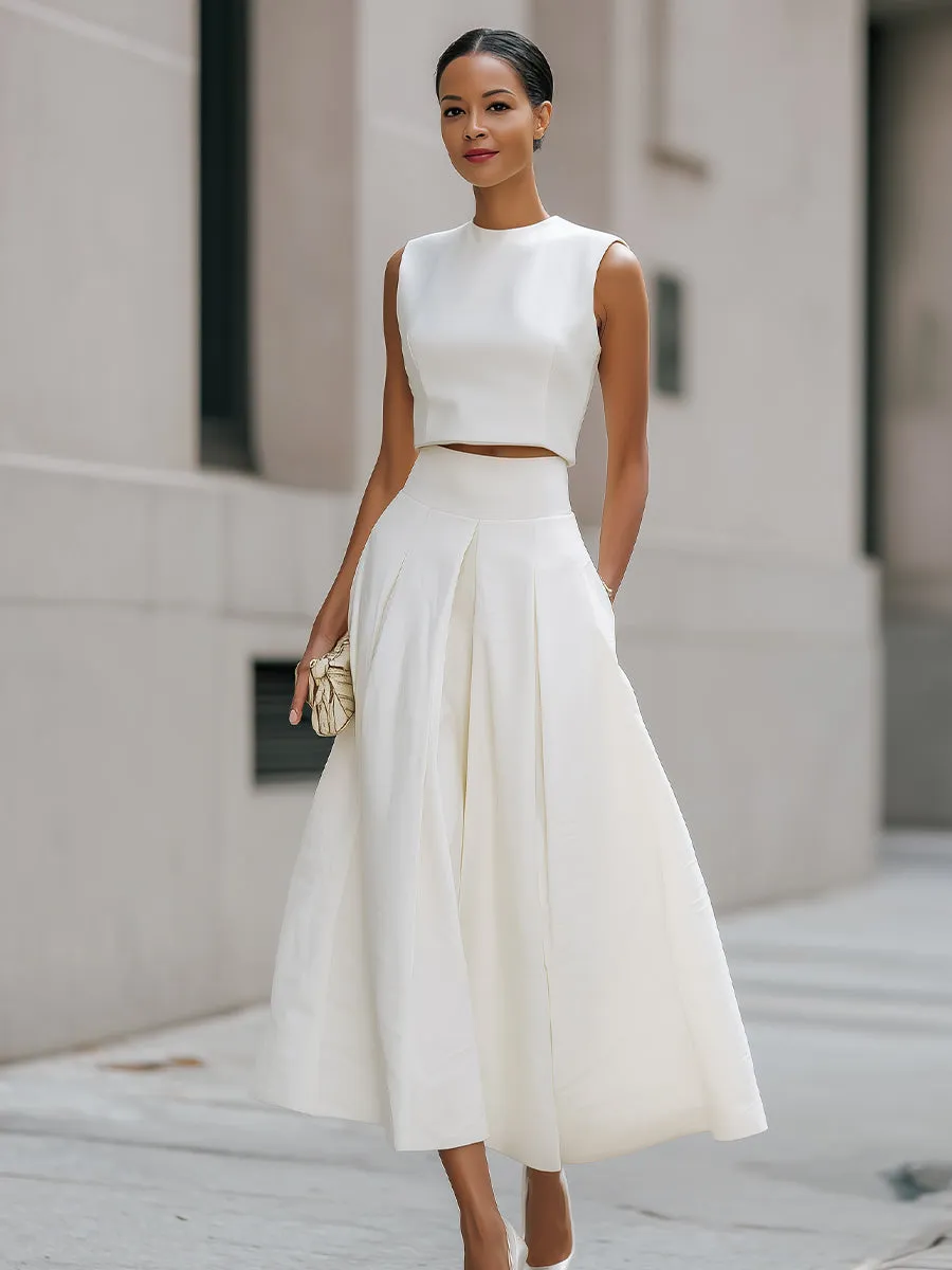 Sleeveless Cropped Top And Pleated Midi Skirt Set sold by Mooyius product image thumbnail 2