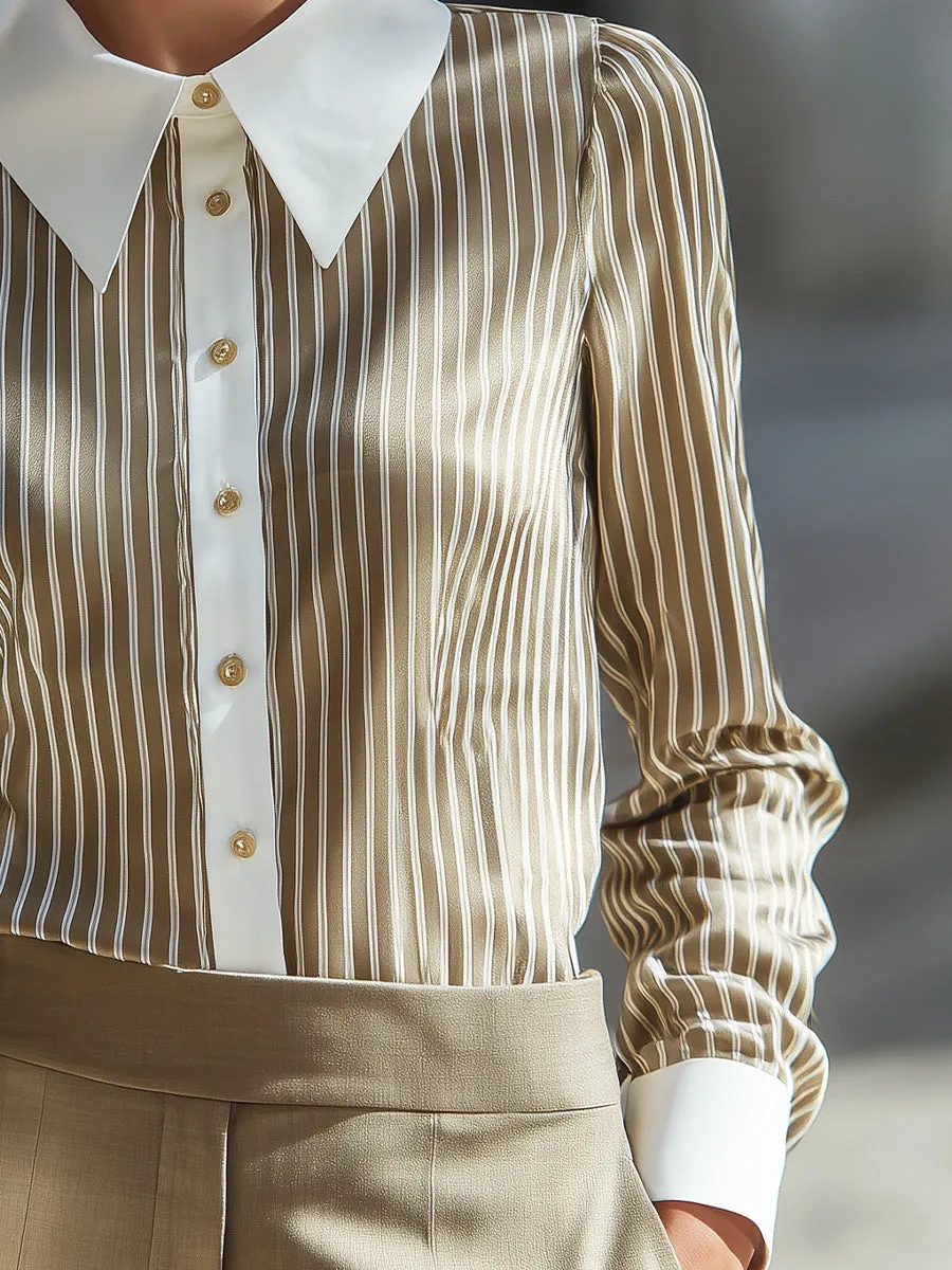 Long Sleeve Contrast Collar Striped Blouse sold by Mooyius product image thumbnail 4