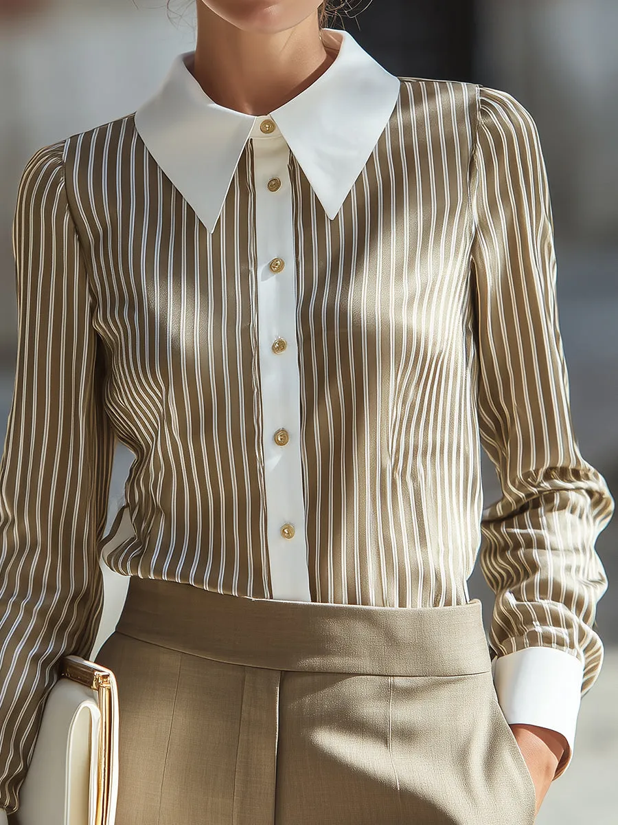 Long Sleeve Contrast Collar Striped Blouse sold by Mooyius product image thumbnail 3
