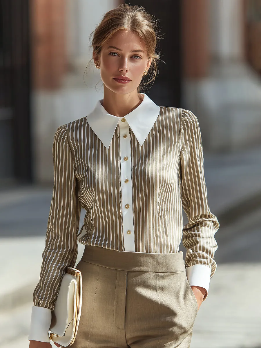 Long Sleeve Contrast Collar Striped Blouse sold by Mooyius product image thumbnail 2