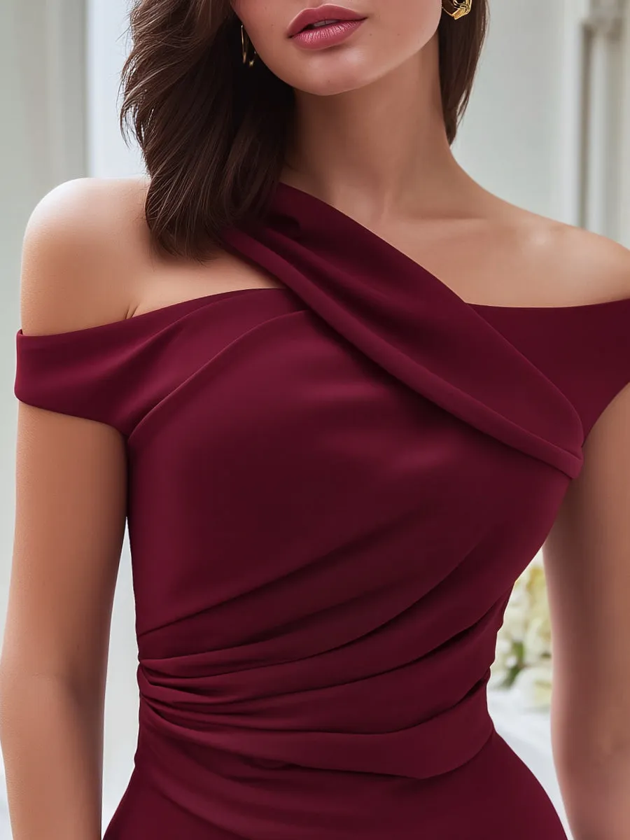Asymmetrical Off-Shoulder Ruched Mini Dress sold by Mooyius product image thumbnail 3