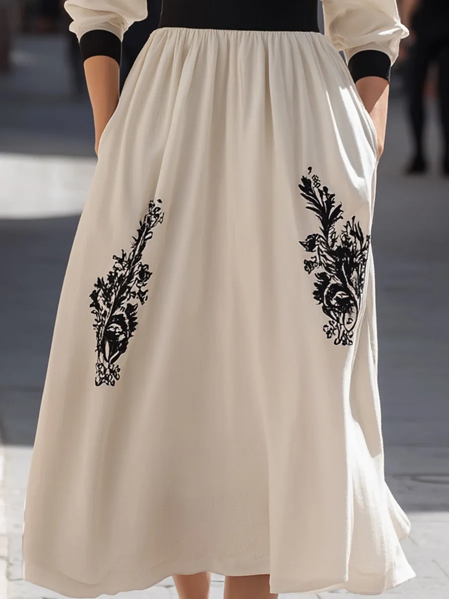 Embroidered Waist-Defined Midi Dress sold by Mooyius product image thumbnail 4